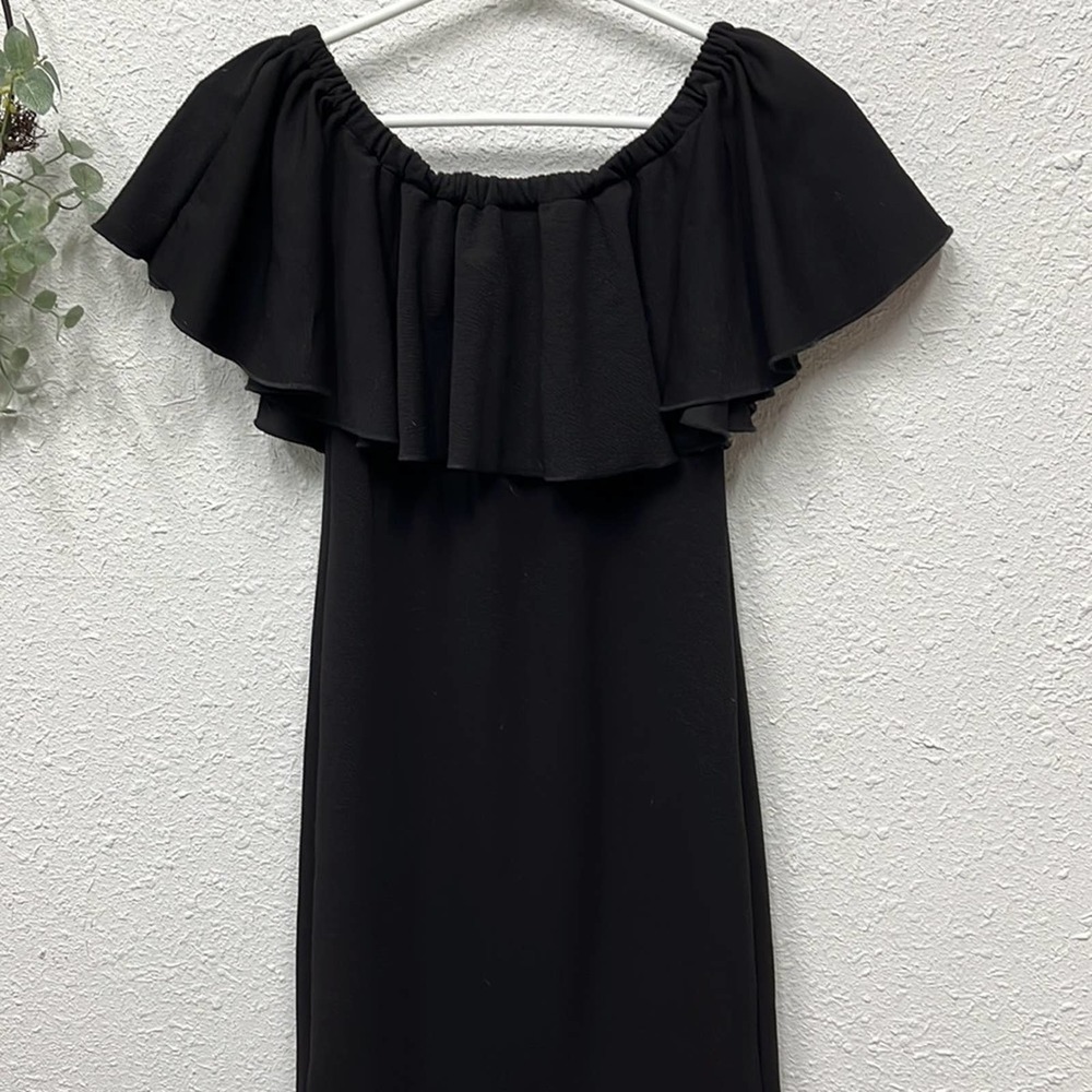Lularoe Black Cici Dress XS Solid Off-Shoulder Ruffle Stretch Knit - Picture 7 of 8